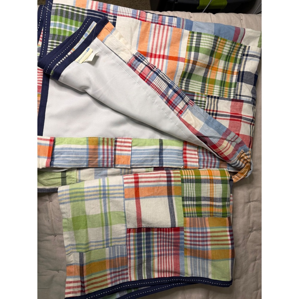 Pottery Barn Kids Madras Plaid Patchwork Blackout Curtain Pair 44x63 Multicolor